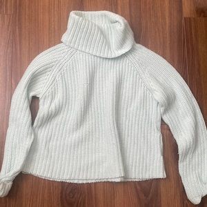 Very light teal turtle neck. Very soft.